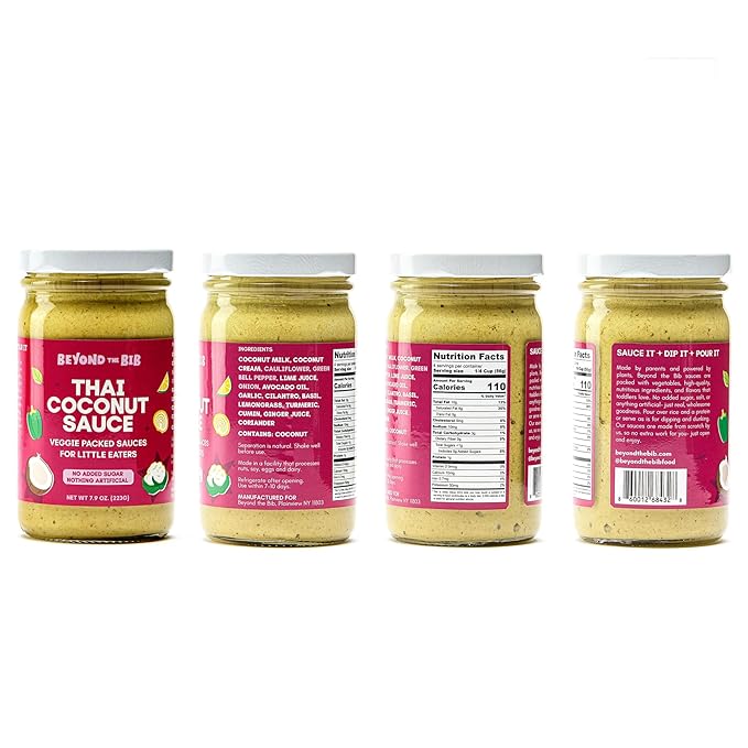 Beyond the Bib - Toddler and Kids Healthy Meal Sauces and Dips - Made with Vegetables, No Added Sugar, No Salt, No Artificial Ingredients - Ready to Eat - For 24+ Months (Tomato, Thai Coconut, Sweet Mustard)