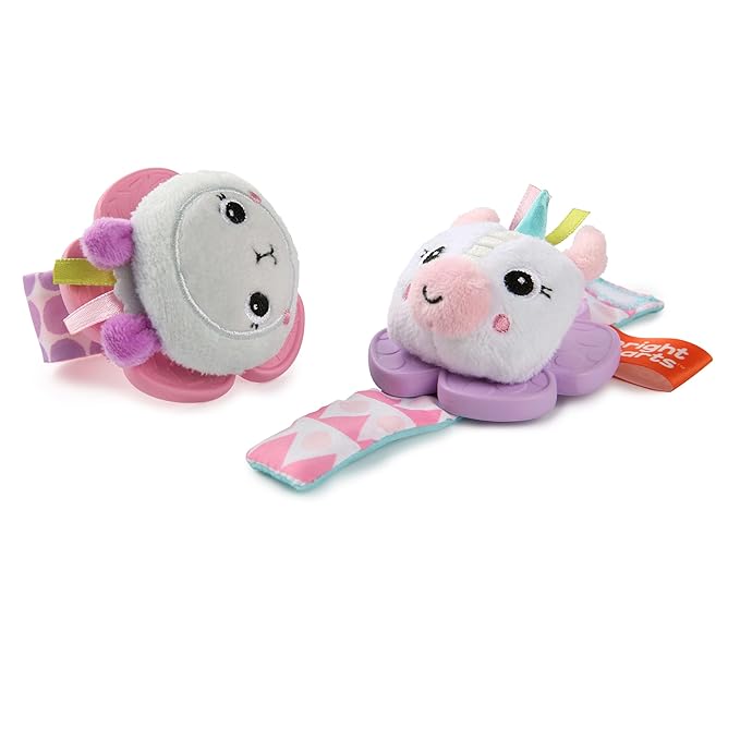 Bright Starts Rattle & Teethe Wrist Pals Toy,Unicorn & Llama,Newborn+,2 Count (Pack of 6)