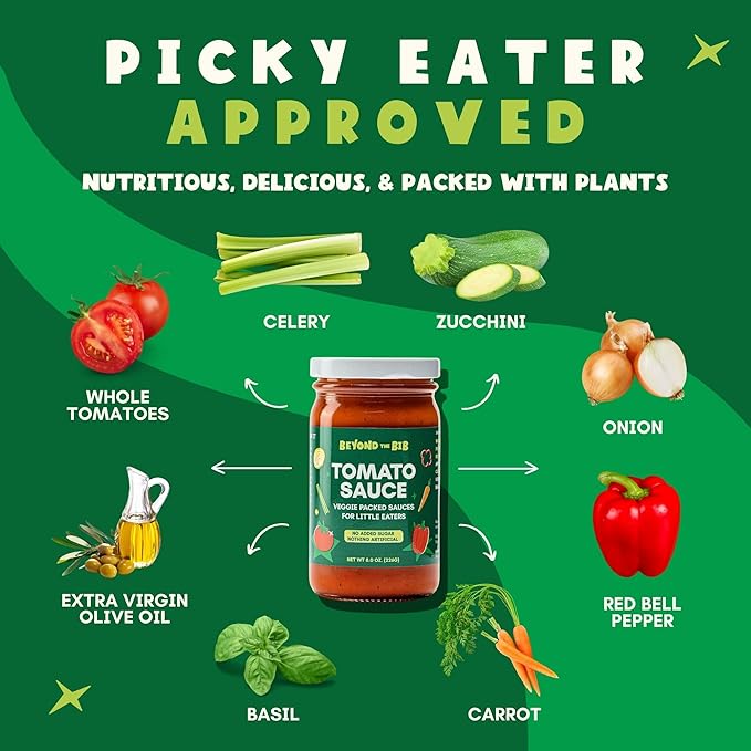 Beyond the Bib - Toddler and Kids Healthy Meal Sauces and Dips - Made with Vegetables, No Added Sugar, No Salt, No Artificial Ingredients - Ready to Eat - For 24+ Months (Tomato Sauce - 3 Pack)