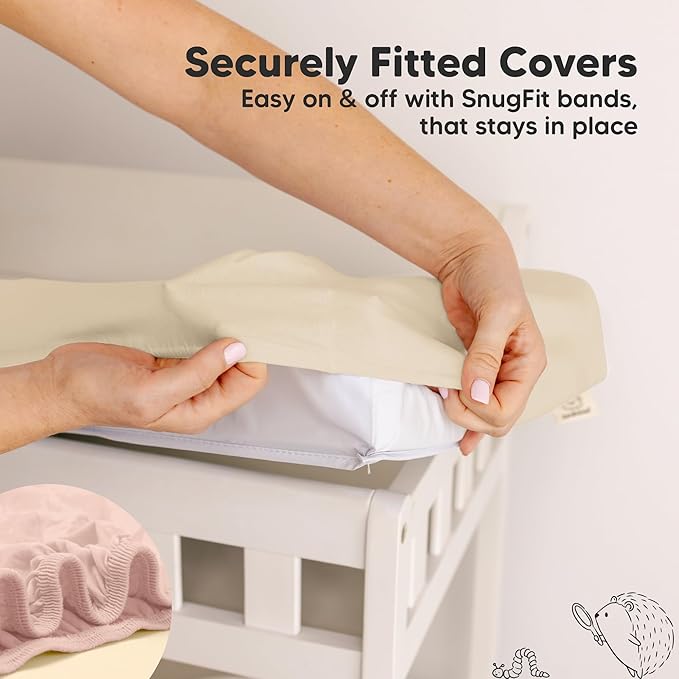 2-Pack Baby Changing Pad Cover for Girl, Boy - 32x16 Soft Viscose Derived from Bamboo Baby Diaper Changing Table Pad Cover Sheets, Neutral, Snug Fit Nursery Diaper Change Sheets (Cameo)