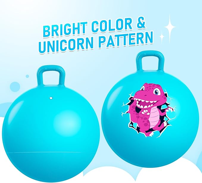 U&C Planet Hopper Ball 18 Inches Bouncy Ball with Handle for Kids Age 3-6 - Blue Dinosaur