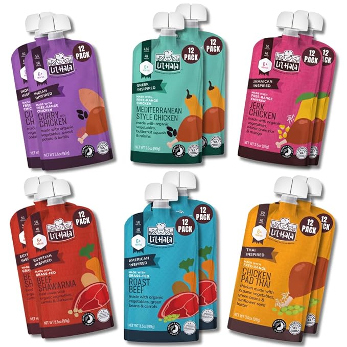 Li'l Hala Foods - Baby Meat Pouches - Toddler Meals with Meat – Protein & Healthy Fats Puree – No Hormones – 6+ Months – 3.5 oz (12 Pack) (12 Pack Variety)