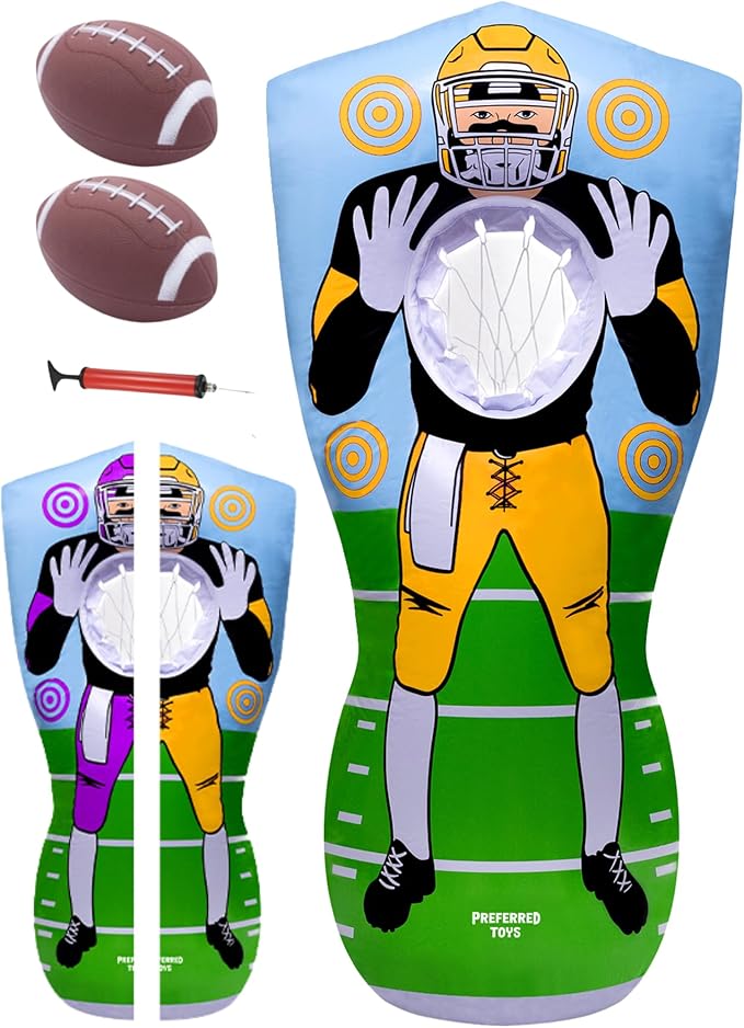 Inflatable Football Target – Double-Sided Toss Training Game with Mini Footballs – Super Bowl Party Game for Kids and Adults – Indoor & Outdoor Backyard Fun – 65 Inch