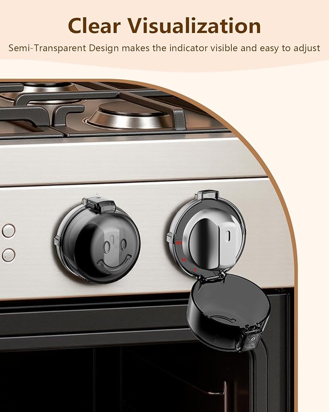 Stove Knob Safety Covers - 5 Pack Heat Resistant Oven Knob Covers for Child Safety with 3M Strong Adhesive, Gas Stove Knob Covers with Dual-Button Locks & Visual Design, Black