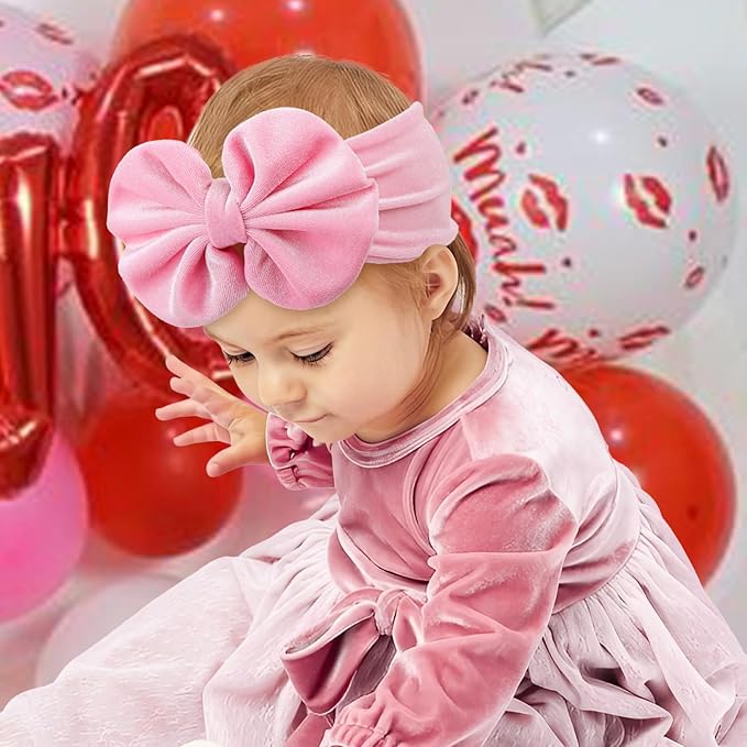 YanJie Hairband - Velvet Bows for Baby Girls, Soft Handmade Headbands, Ideal Gifts for Toddlers, Girls Infant, Kids, 2 Pack - Red, Pink