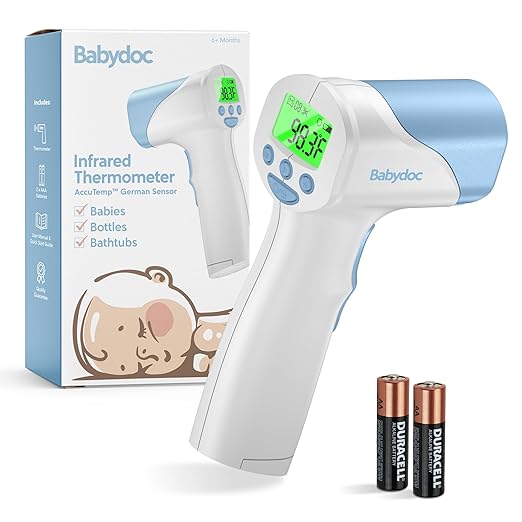 Babydoc Medical Grade FSA-HSA Eligible Baby Thermometer for Kids, AccuTemp German Sensor, 3-in-1 Safe Non-Contact Infrared Forehead Thermometer, Object Mode for Milk or Bathwater, Infants, Children
