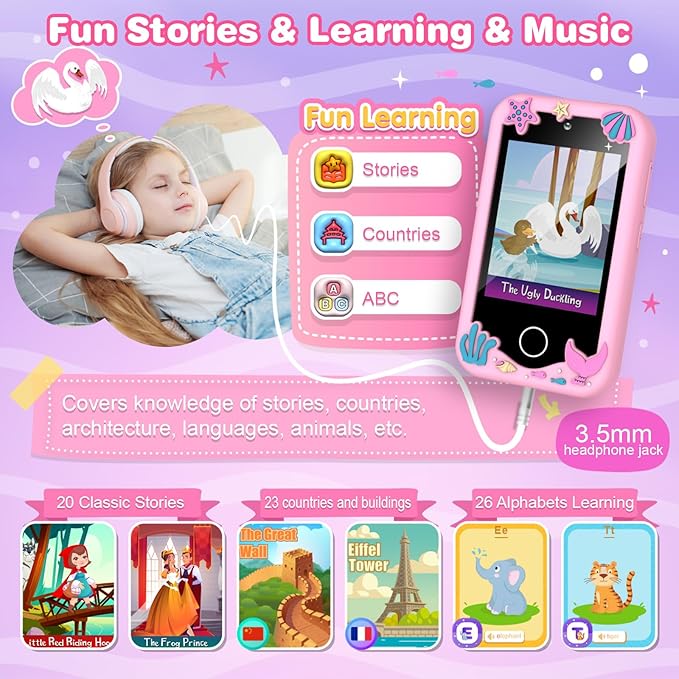 M SANMERSEN Kids Smart Phone for 3-6 Year Olds – 2.8" Touchscreen, Dual Camera, 28 Learning Games, MP3 Music Player, 32GB SD Card – Educational Toddler Phone Toy for Boys & Girls