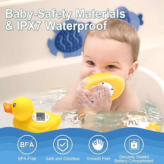 Instant-Read Baby Bath Thermometer - Baby Safety Rubber Duck with Auto Water Temperature Alert & Timer, Cute Floating Bath Toy & Digital Room Thermometer, Essential Must-Have for Baby