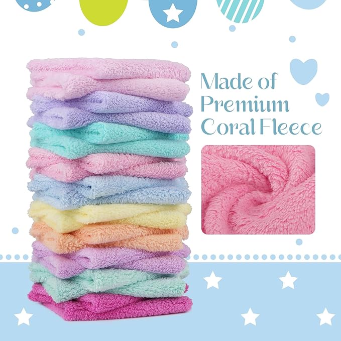 Baby Washcloths, 20 Pack Super Soft Microfiber Coral Fleece Wash Cloths, Extra Absorbent Baby Towels for Newborns, Infants and Toddlers, Gentle on Sensitive Skin for Face and Body - 7" × 9"