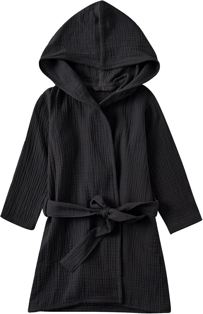 Organic Cotton Toddler Bathrobe, Soft and Breathable Baby Robe for Kid, Boy& Girl Hooded Robe Muslin