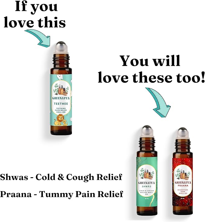 Teethee by Greenatva - Natural Baby Teething Relief Roller (3+ Months), Chamomile & Lavender Teething Oil Roll On, Travel-Friendly Teething Essentials, 10ml/0.3 Fl Oz