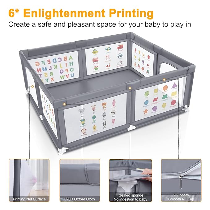 Premium Baby Playpen with Mat, 71x60 Inches Extra Large Playpen for Babies and Toddlers, Indoor & Outdoor Activity Center, Safety Baby Play Pen with Gate Prints