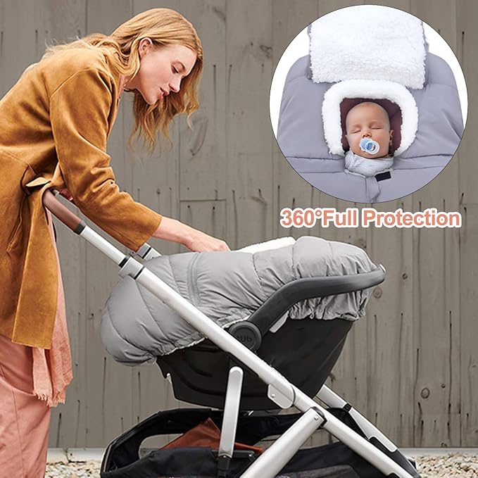 Winter Baby Car Seat Cover, Infant Car Seat Cover for Baby Seat or Stroller, Windproof Infant Warm Carseat for Keeping Newborn Babies Warm（Grey）