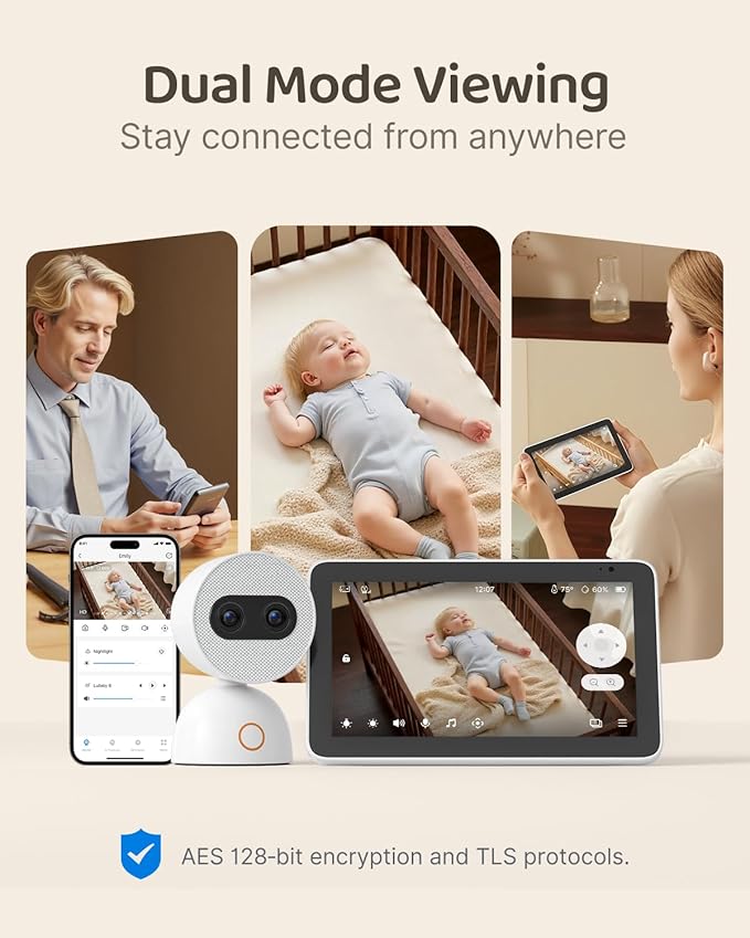 Simsky Split Screen Video Baby Monitor with 2 Cameras, Dual 4MP Cameras with 6X Zoom, 7" UHD Touch Screen Portable Audio Baby Monitor, App Remote Access 32GB Local Storage
