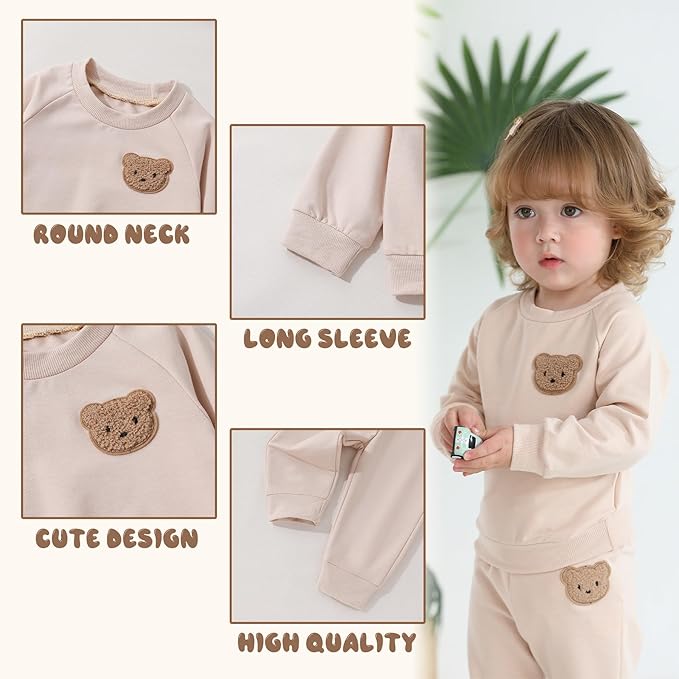Fall Outfit for Toddler Boy Girl Long Sleeve Bear Sweatshirt Pant Sets Winter Pullover Clothes