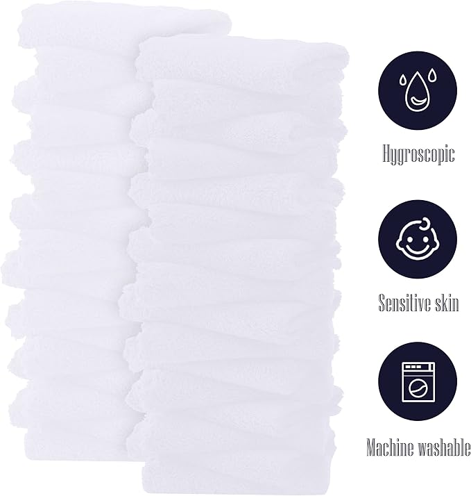 32 Pack Baby Washcloths - 10x10 Inch, Luxury Coral Fleece - Extra Absorbent and Soft Wash Clothes for Newborns, Infants and Toddlers - Suitable for Sensitive Skin and New Born - Baby Shower - White