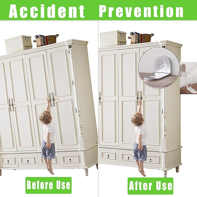 Furniture Anchors Small Aesthetic Earthquake Straps for Furniture Dresser Wall Anti-Tip Furniture Safety Anchor to Childproof and Babyproof Your Home Holds Up to 500 Pound 4pcs Bracket