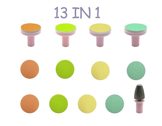 Electric Nail Trimmer Replacements,13 in 1- Baby Electric Nail Buffer Sandpaper Pads (Assorted Pads with Pink Base)