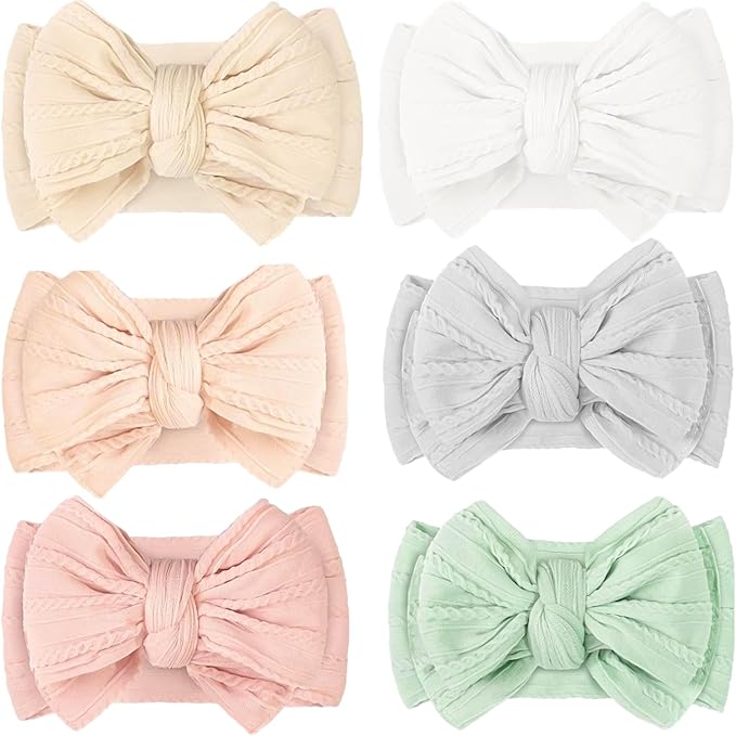 CÉLLOT 6 Pcs Baby Bows Headbands Nylon Hairbands Baby Girl Bows Hair Accessories for Newborn Infant Toddler Essentials (Nature Color Series)