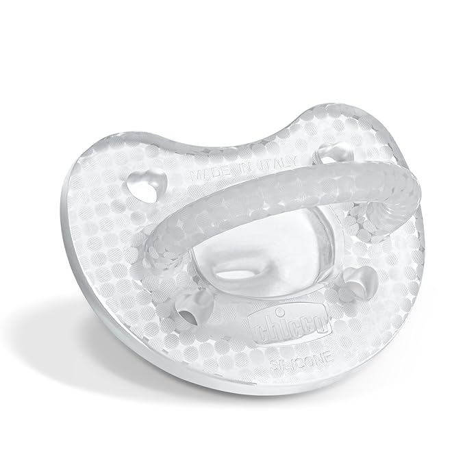 Chicco PhysioForma Luxe Orthodontic Pacifier, 0-6m | 100% Soft Silicone | Supports Breathing & Oral Development | Textured Shield & Handle | Includes Sterilizing Case | BPA Free | Crystal, 2pk