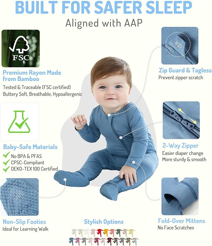 HAPIU Rayon from Bamboo Baby Footed Pajamas, 2 Way Premium Zipper, Footie for Baby Boy Girls, Newborn-24 Months