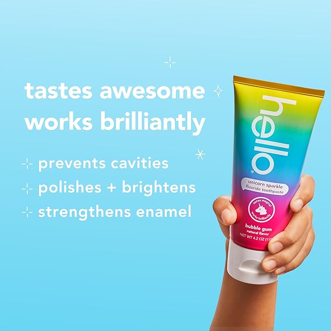 Hello Kids Fluoride Toothpaste Variety Pack, Includes a Strawberry Toothpaste, Unicorn Bubble Gum Toothpaste, and Blue Raspberry Toothpaste, Safe for Ages 2 and Up, 3 Pack, 4.2 Oz Each