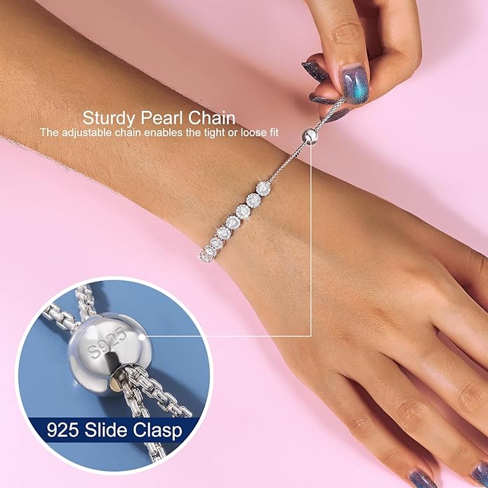 Moissanite Halo Bracelet 4.9CT-8.0CT Lab Grown Moissanite Bracelet for Women 18K White Gold Plated S925 Sterling Silver Adjustable Tennis Bracelet 5MM/7.5MM Iced Out Bracelets Cluster Jewelry