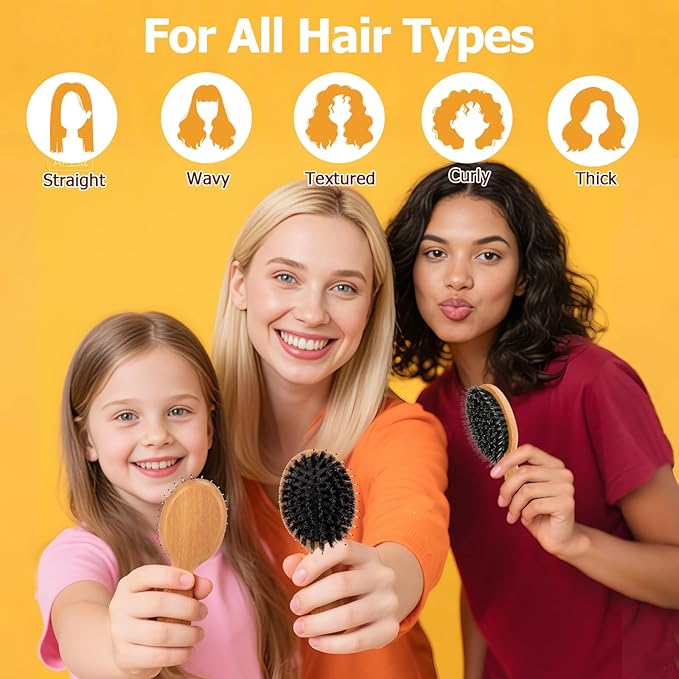 Mini Hair Brush, Travel Small Boar Bristle Hair Brush for Women Gift- Small Portable Compact HairBrush for Girls Kids Women Best Gift, Travel Size for Purse, Vacation, Business Trips & Outings