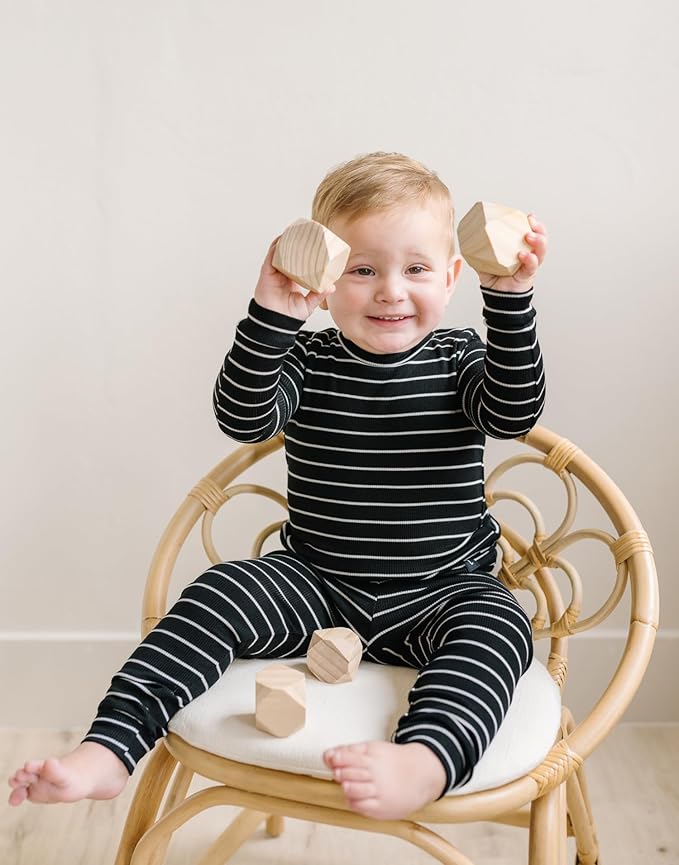 moimoln Stripe Pajamas Set 12M-8Y Ribbed Unisex Baby & Toddler, Soft Viscose, Snug-Fit, Everyday Sleepwear