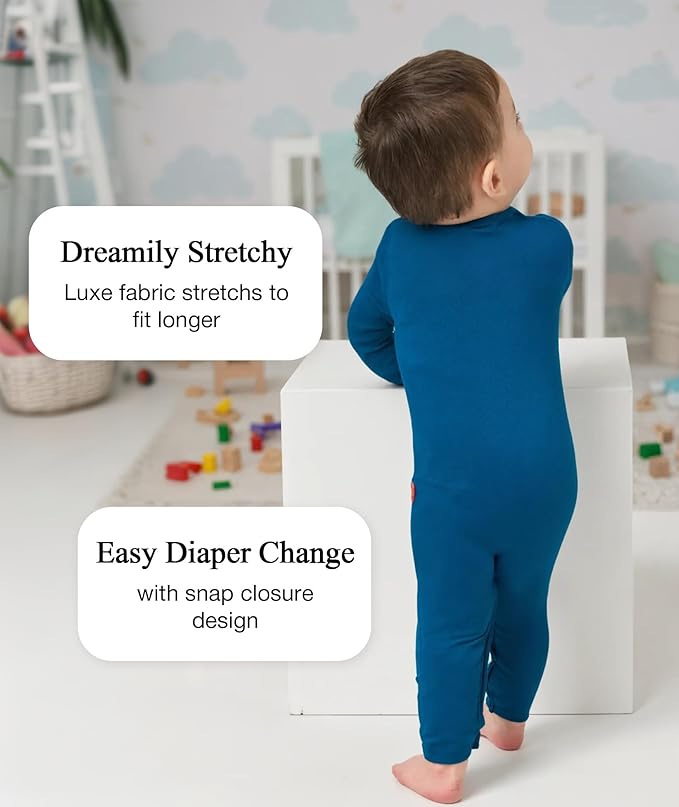 Baby Boy and Girl Romper Long Sleeve Jumpsuit One-Piece Footless Pajamas, Viscose Made from Bamboo
