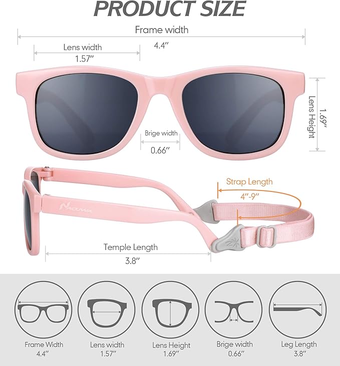 Baby Sunglasses - 100% UV Proof Sunglasses for Baby, Toddler, Kids - Ages 0-2 Years - Case and Pouch included