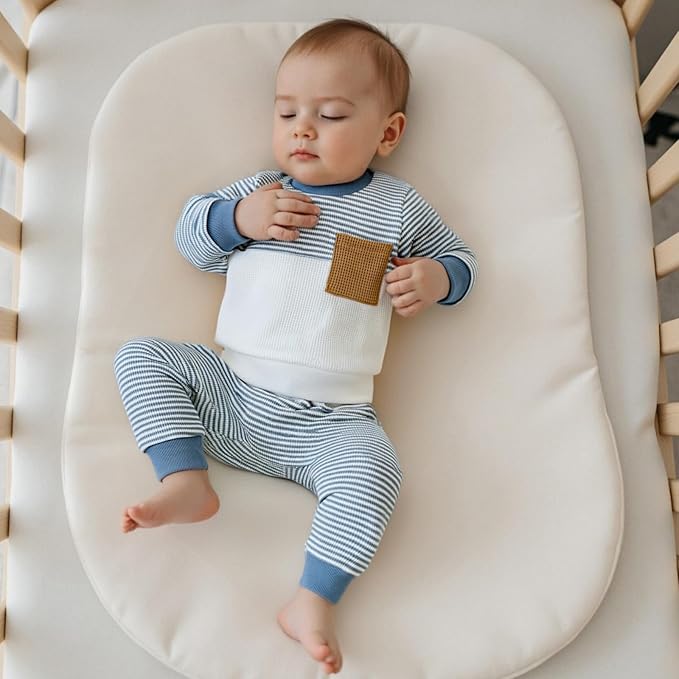 Toddler Baby Boy Fall Outfit Long Sleeve Crew Neck Contrast Color Sweatshirt Top Pant Cute Newborn Infant Waffle Clothes