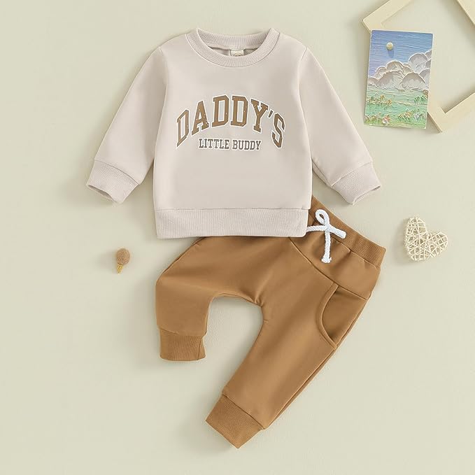 Baby Boy Fall Clothes Set Long Sleeve Letter Print Sweatshirt Pants Toddler Infant Outfits 6 12 18 24 Months 2T