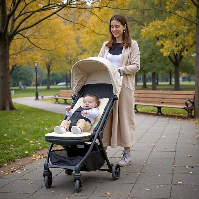 Momcozy Reversible Stroller Cushion | Universal Breathable Stroller Liner | Winter Warm Car Seat Liners | Crib Carriage Cushion Pad | Plush for Winter Use ＆Soft Fabric for All-Season Comfort