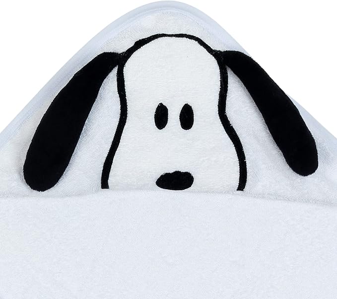 Lambs & Ivy Snoopy Baby/Infant Cotton Hooded Bath Towel - White