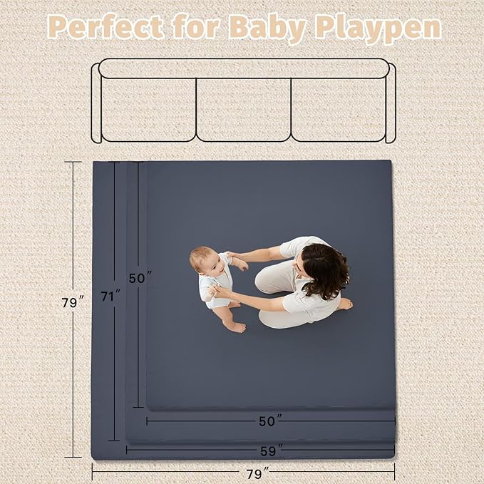 Waterproof Baby Play Mat for Floor 1.3" Thick Memory Foam 59 * 71 Cushion Playpen Playmat Tummy Time Crawling Mat Nursery Rug Pad Mattress Create Soft & Safe Area for Infants,Toddler,Kids,Navy
