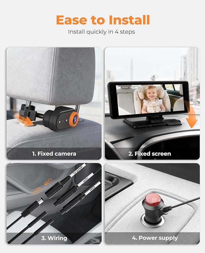 BM5PRO 7.2" 1080P HD Baby Car Camera for 2 Kids, Split Screen with IR Night Vision, Easy to Install & Adjust Brightness, Dual Car Camera Baby Monitor for Rear Seat Safety