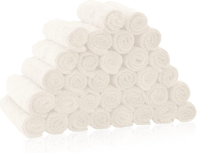 32 Pack Baby Washcloths - Luxury Coral Fleece - Extra Absorbent and Soft Wash Clothes for Newborns, Infants and Toddlers - Suitable for Sensitive Skin and New Born - Baby Shower - Cream, 10x10 Inch