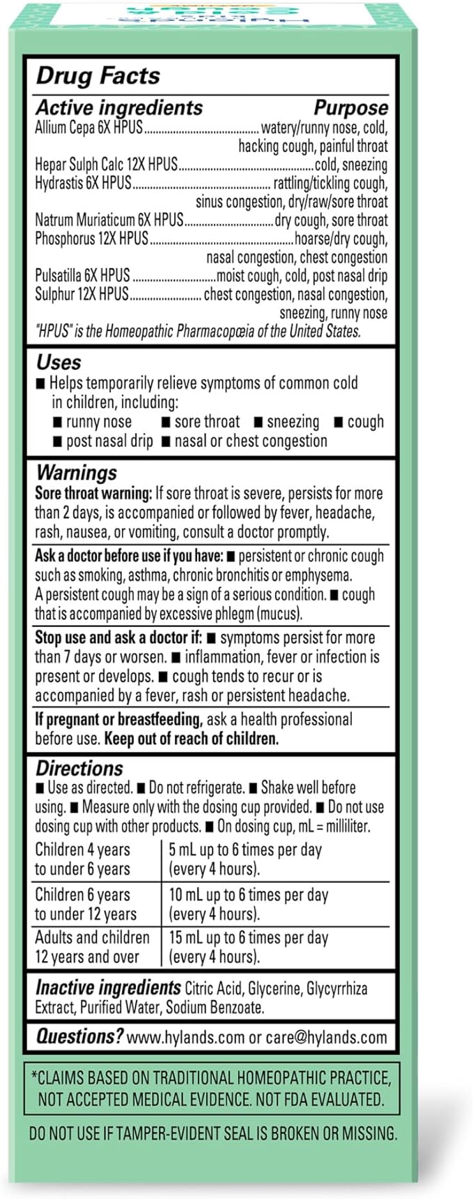 Hyland's Kids Cold and Cough, Daytime Cough Syrup Medicine for Kids Ages 2 and up, Decongestant, Sore Throat Relief, Natural Treatment for Common Cold Symptoms, 4 Fl Oz