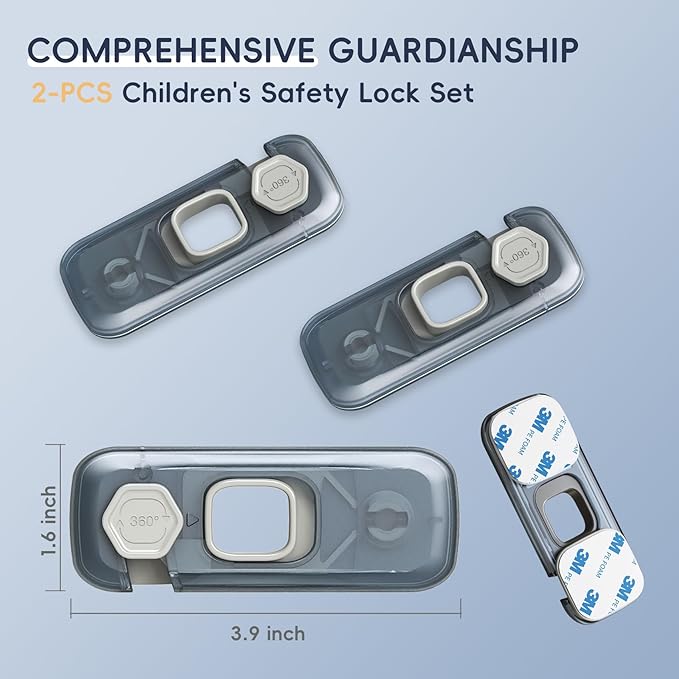 2-Pack Fridge Locks, Child Proof Refrigerator/Freezer Door Lock, Child Safety Cabinet Lock with Adhesive Pads -Freezer Latch to Keep Door Closed for Latches,Drawer,Closets,Oven (Clear-Blue)