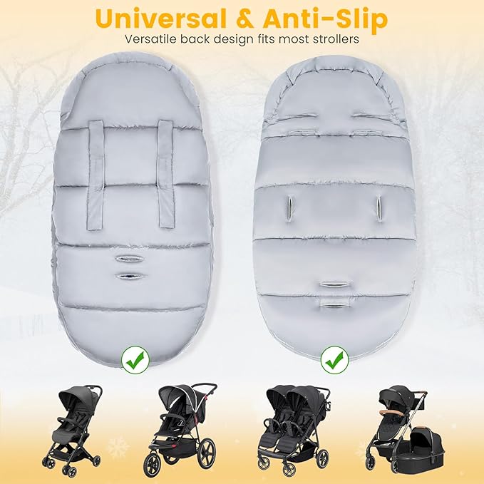 Orzbow Universal Stroller Bunting Bag, Winter Baby Footmuff for Strollers, Warm Coral Fleece Stroller Winter Cover for Cold Weather, Waterproof & Windproof, Baby Essentials Must Have, Light Grey
