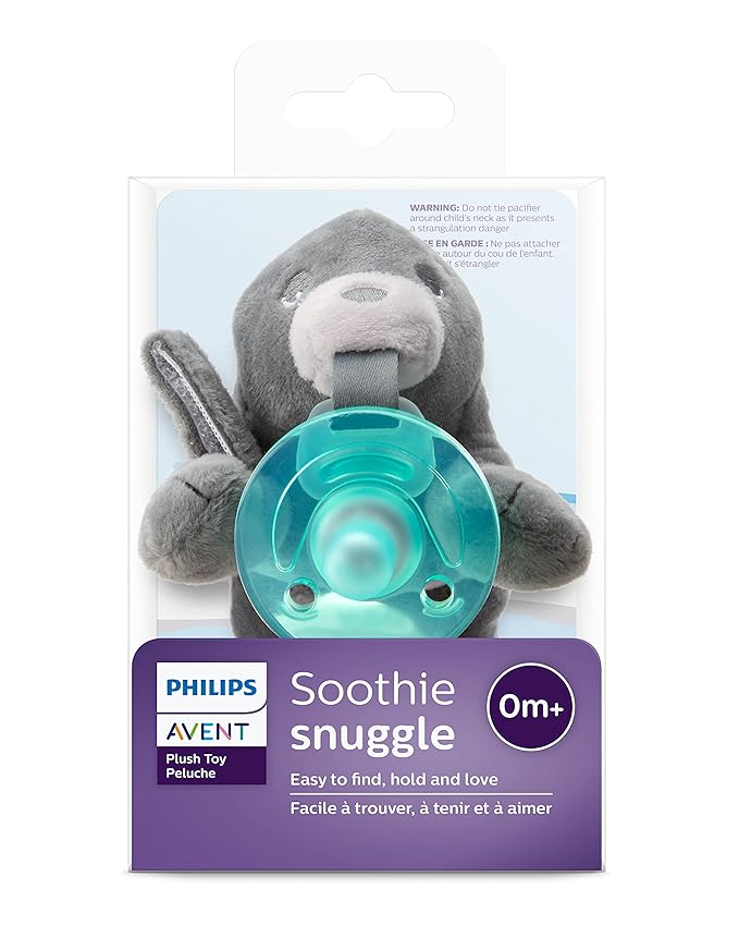 Philips AVENT Soothie Snuggle Pacifier Holder with Detachable Pacifier, 0m+, Seal, SCF347/04- 1 Count (Pack of 1)