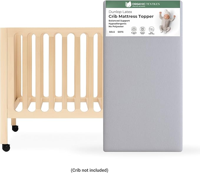 ORGANIC TEXTILES Organic Baby Mattress Topper with Heather Grey Cover - GOLS/GOTS Certified - Breathable, 2" MiniCrib (38"x24")