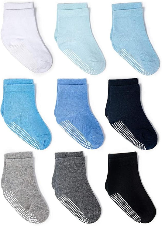 ZAPLES Baby Non Slip Grip Crew Socks with Anti Skid Soles for Infants Toddlers Kids Boys Girls