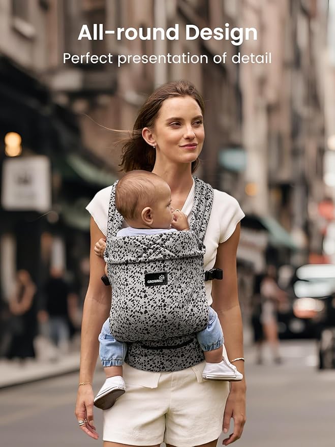 GROWNSY Baby Carrier Newborn to Toddler, Lightweight Ergonomic 7-44 lbs Newborn Carrier with Head Support, Easy to Wear Hands Free Infant Carrier for 0-36 Months, Gray Spots Leopard