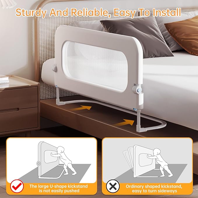 Baby Bed Guard Rail for Toddler - 59in Adjustable Heights, Swing Down Bedrail, Extra Tall Child Safety Side Railing Guards for Kids - Toddler Bed Rail for Queen, King, Twin, and Bunk Size Beds - Full