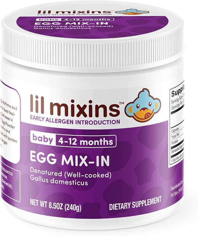 Lil Mixins Early Allergen Introduction Mix-ins, Hard Boiled Egg | Baby Stage 1-3, for Ages 4-12 Mo., 8.5 Oz Jar, 4 Month Supply