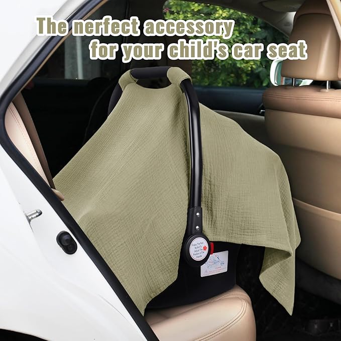 Metplus Muslin Car Seat Cover for Babies - Carseat Stroller Cover Infant Stroller Covers for Boys and Girls, Breathable & Lightweight, Fits Most Strollers & Baby Car Seats