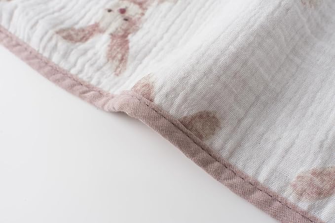 Little Jump Muslin Hooded Baby Bath Towels - 2 Pack 100% Cotton Towel for Babies, Infants, Toddlers - 32x32Inch - Highly Absorbent and Newborn Essential (Bunny)