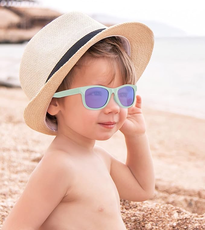 Baby Sunglasses - 100% UV Proof Sunglasses for Baby, Toddler, Kids - Ages 0-2 Years - Case and Pouch included